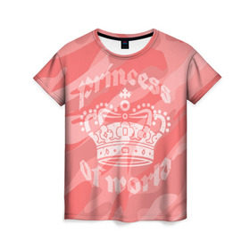 Женская футболка 3D с принтом Принцесса #1 , 100% полиэфир ( синтетическое хлопкоподобное полотно) | прямой крой, круглый вырез горловины, длина до линии бедер | камо | камуфляж | королева | корона | номер | один | розовый