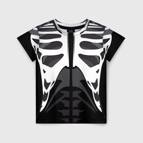 Детская футболка 3D с принтом Скелет , 100% гипоаллергенный полиэфир | прямой крой, круглый вырез горловины, длина до линии бедер, чуть спущенное плечо, ткань немного тянется |   | кости | ребра | скелет