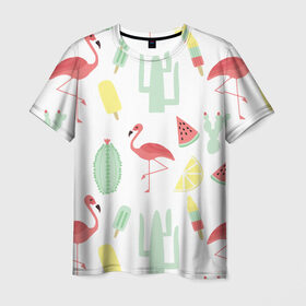 Мужская футболка 3D с принтом Flamingo print , 100% полиэфир | прямой крой, круглый вырез горловины, длина до линии бедер | animals | beautiful | blue | color | cute | nature | sea | water | wild | белое | вода | голубое | животные | красивое | красота | милое | море | морское | природа | птица | птицы | птичка | птички | синее | цвет | чёрное | яркое