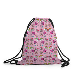 Рюкзак-мешок 3D с принтом Стикеры для Нее , 100% полиэстер | плотность ткани — 200 г/м2, размер — 35 х 45 см; лямки — толстые шнурки, застежка на шнуровке, без карманов и подкладки | звезды | пончик | радуга | розовый | сердечко | я тебя люблю