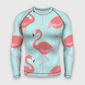 Мужской рашгард 3D с принтом Flamingos pattern ,  |  | Тематика изображения на принте: animals | beautiful | bird | birds | birdy | blue | color | flamingo | nature | wild | белое | голубое | животные | красивое | красота | милое | природа | птица | птицы | птичка | птички | синее | фламинго | цвет | яркое