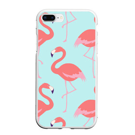 Чехол для iPhone 7Plus/8 Plus матовый с принтом Flamingos pattern , Силикон | Область печати: задняя сторона чехла, без боковых панелей | Тематика изображения на принте: animals | beautiful | bird | birds | birdy | blue | color | flamingo | nature | wild | белое | голубое | животные | красивое | красота | милое | природа | птица | птицы | птичка | птички | синее | фламинго | цвет | яркое