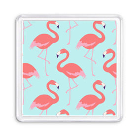 Магнит 55*55 с принтом Flamingos pattern , Пластик | Размер: 65*65 мм; Размер печати: 55*55 мм | animals | beautiful | bird | birds | birdy | blue | color | flamingo | nature | wild | белое | голубое | животные | красивое | красота | милое | природа | птица | птицы | птичка | птички | синее | фламинго | цвет | яркое