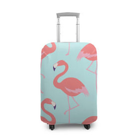 Чехол для чемодана 3D с принтом Flamingos pattern , 86% полиэфир, 14% спандекс | двустороннее нанесение принта, прорези для ручек и колес | animals | beautiful | bird | birds | birdy | blue | color | flamingo | nature | wild | белое | голубое | животные | красивое | красота | милое | природа | птица | птицы | птичка | птички | синее | фламинго | цвет | яркое