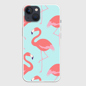 Чехол для iPhone 13 с принтом Flamingos pattern ,  |  | animals | beautiful | bird | birds | birdy | blue | color | flamingo | nature | wild | белое | голубое | животные | красивое | красота | милое | природа | птица | птицы | птичка | птички | синее | фламинго | цвет | яркое