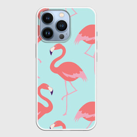 Чехол для iPhone 13 Pro с принтом Flamingos pattern ,  |  | animals | beautiful | bird | birds | birdy | blue | color | flamingo | nature | wild | белое | голубое | животные | красивое | красота | милое | природа | птица | птицы | птичка | птички | синее | фламинго | цвет | яркое