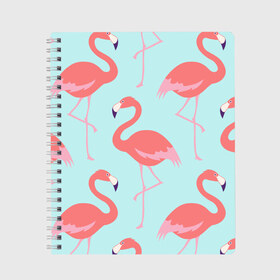 Тетрадь с принтом Flamingos pattern , 100% бумага | 48 листов, плотность листов — 60 г/м2, плотность картонной обложки — 250 г/м2. Листы скреплены сбоку удобной пружинной спиралью. Уголки страниц и обложки скругленные. Цвет линий — светло-серый
 | Тематика изображения на принте: animals | beautiful | bird | birds | birdy | blue | color | flamingo | nature | wild | белое | голубое | животные | красивое | красота | милое | природа | птица | птицы | птичка | птички | синее | фламинго | цвет | яркое