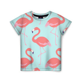 Детская футболка 3D с принтом Flamingos pattern , 100% гипоаллергенный полиэфир | прямой крой, круглый вырез горловины, длина до линии бедер, чуть спущенное плечо, ткань немного тянется | Тематика изображения на принте: animals | beautiful | bird | birds | birdy | blue | color | flamingo | nature | wild | белое | голубое | животные | красивое | красота | милое | природа | птица | птицы | птичка | птички | синее | фламинго | цвет | яркое