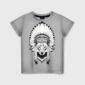Детская футболка 3D с принтом Indian wolf , 100% гипоаллергенный полиэфир | прямой крой, круглый вырез горловины, длина до линии бедер, чуть спущенное плечо, ткань немного тянется | indian | wolf | волк | голова животного | индеец | перья