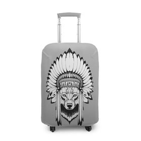 Чехол для чемодана 3D с принтом Indian wolf , 86% полиэфир, 14% спандекс | двустороннее нанесение принта, прорези для ручек и колес | indian | wolf | волк | голова животного | индеец | перья