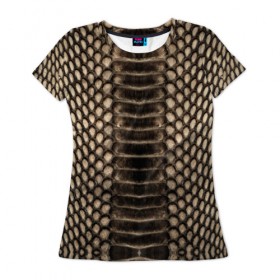 Женская футболка 3D с принтом Питон , 100% полиэфир ( синтетическое хлопкоподобное полотно) | прямой крой, круглый вырез горловины, длина до линии бедер | аллигатор | варан | игуана | кайман | кожа | крокодил | питон | ящерица