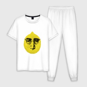 Мужская пижама хлопок с принтом John Lemon карандашем , 100% хлопок | брюки и футболка прямого кроя, без карманов, на брюках мягкая резинка на поясе и по низу штанин
 | john lennon | the beatles | битлз | джон леннон | лимон