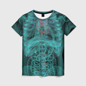 Женская футболка 3D с принтом рентген человека , 100% полиэфир ( синтетическое хлопкоподобное полотно) | прямой крой, круглый вырез горловины, длина до линии бедер | кости | органы | рентген | человек