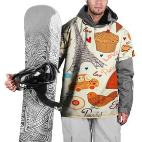 Накидка на куртку 3D с принтом Paris pattern , 100% полиэстер |  | 3d | love | арт | еда | любовь | надписи | париж | паттерн | птицы | сердечки | текстура