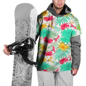 Накидка на куртку 3D с принтом Tropical pattern , 100% полиэстер |  | 3d | арт | лето | пальмы | текстура | тропический | узор | цветы