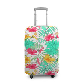 Чехол для чемодана 3D с принтом Tropical pattern , 86% полиэфир, 14% спандекс | двустороннее нанесение принта, прорези для ручек и колес | 3d | арт | лето | пальмы | текстура | тропический | узор | цветы