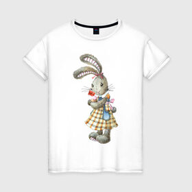 Женская футболка хлопок с принтом Кролик , 100% хлопок | прямой крой, круглый вырез горловины, длина до линии бедер, слегка спущенное плечо | 