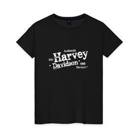 Женская футболка хлопок с принтом Harvey Davidson , 100% хлопок | прямой крой, круглый вырез горловины, длина до линии бедер, слегка спущенное плечо | 
