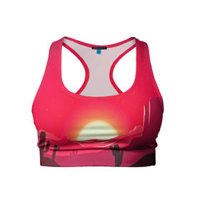 Женский спортивный топ 3D с принтом Gorgeous sunset , 82% полиэстер, 18% спандекс Ткань безопасна для здоровья, позволяет коже дышать, не мнется и не растягивается |  | 3d | арт | дикий запад | закат | кактус | природа | солнце