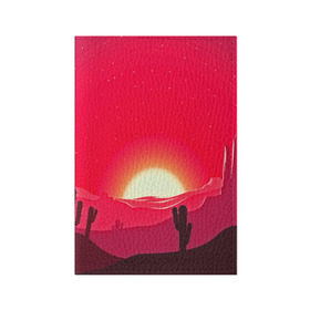 Обложка для паспорта матовая кожа с принтом Gorgeous sunset , натуральная матовая кожа | размер 19,3 х 13,7 см; прозрачные пластиковые крепления | Тематика изображения на принте: 3d | арт | дикий запад | закат | кактус | природа | солнце