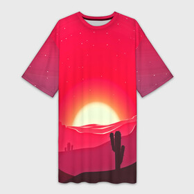 Платье-футболка 3D с принтом Gorgeous sunset ,  |  | 3d | арт | дикий запад | закат | кактус | природа | солнце