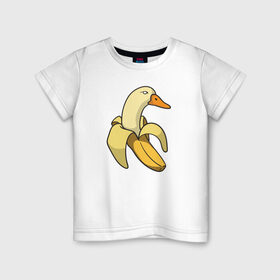 Детская футболка хлопок с принтом утка банан , 100% хлопок | круглый вырез горловины, полуприлегающий силуэт, длина до линии бедер | Тематика изображения на принте: banana | duck | meme | банан | мем | утка