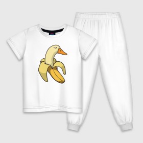 Детская пижама хлопок с принтом утка банан , 100% хлопок |  брюки и футболка прямого кроя, без карманов, на брюках мягкая резинка на поясе и по низу штанин
 | Тематика изображения на принте: banana | duck | meme | банан | мем | утка