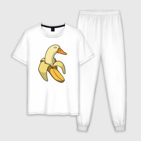Мужская пижама хлопок с принтом утка банан , 100% хлопок | брюки и футболка прямого кроя, без карманов, на брюках мягкая резинка на поясе и по низу штанин
 | banana | duck | meme | банан | мем | утка