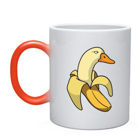 Кружка хамелеон с принтом утка банан , керамика | меняет цвет при нагревании, емкость 330 мл | Тематика изображения на принте: banana | duck | meme | банан | мем | утка