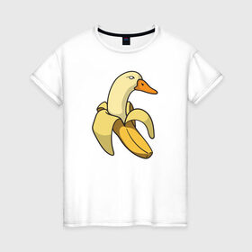 Женская футболка хлопок с принтом утка банан , 100% хлопок | прямой крой, круглый вырез горловины, длина до линии бедер, слегка спущенное плечо | banana | duck | meme | банан | мем | утка