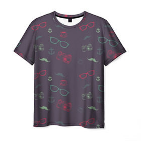 Мужская футболка 3D с принтом Хипстер , 100% полиэфир | прямой крой, круглый вырез горловины, длина до линии бедер | hipster | очки | усы | фотик | фотоаппарат | хипстер | якорь