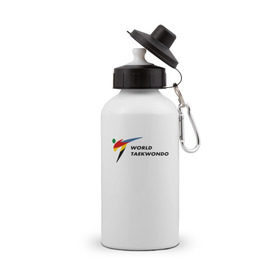 Бутылка спортивная с принтом World Taekwondo logo , металл | емкость — 500 мл, в комплекте две пластиковые крышки и карабин для крепления | world taekwondo | wt | логотип | тхэквондо