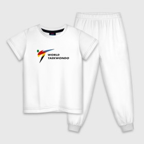 Детская пижама хлопок с принтом World Taekwondo logo , 100% хлопок |  брюки и футболка прямого кроя, без карманов, на брюках мягкая резинка на поясе и по низу штанин
 | Тематика изображения на принте: world taekwondo | wt | логотип | тхэквондо