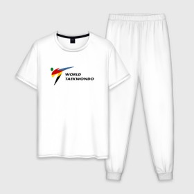 Мужская пижама хлопок с принтом World Taekwondo logo , 100% хлопок | брюки и футболка прямого кроя, без карманов, на брюках мягкая резинка на поясе и по низу штанин
 | world taekwondo | wt | логотип | тхэквондо