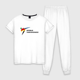 Женская пижама хлопок с принтом World Taekwondo logo , 100% хлопок | брюки и футболка прямого кроя, без карманов, на брюках мягкая резинка на поясе и по низу штанин | world taekwondo | wt | логотип | тхэквондо
