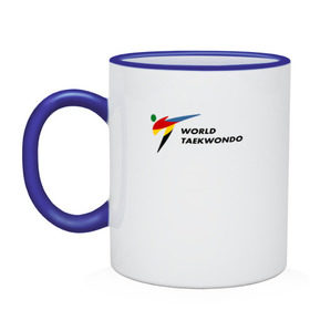 Кружка двухцветная с принтом World Taekwondo logo , керамика | объем — 330 мл, диаметр — 80 мм. Цветная ручка и кайма сверху, в некоторых цветах — вся внутренняя часть | world taekwondo | wt | логотип | тхэквондо