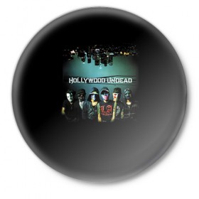 Значок с принтом Hollywood Undead 4 ,  металл | круглая форма, металлическая застежка в виде булавки | 