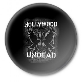 Значок с принтом Hollywood Undead 10 ,  металл | круглая форма, металлическая застежка в виде булавки | hollywood undead | голливудская нежить