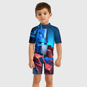 Детский купальный костюм 3D с принтом Трансформеры , Полиэстер 85%, Спандекс 15% | застежка на молнии на спине | robot | transformers | автобот | кибертрон | робот