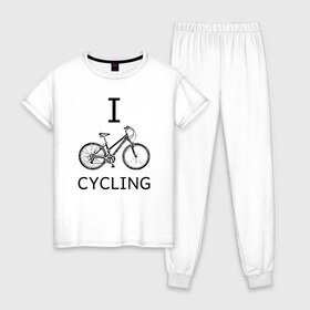 Женская пижама хлопок с принтом I love cycling , 100% хлопок | брюки и футболка прямого кроя, без карманов, на брюках мягкая резинка на поясе и по низу штанин | bicycle | bike | bmx | cycling | enjoy | i | like | love | moto | ride | rider | sport | байк | велик | вело | велосипед | велосипедист | ездить | зож | катать | кататься | лето | спорт | спортсмен