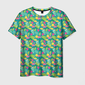 Мужская футболка 3D с принтом Гаваи , 100% полиэфир | прямой крой, круглый вырез горловины, длина до линии бедер | aloha | fruits | hawaii | summer | ананас | арбуз | гаваи | пальмы | пляж | солнце | тропики | фламинго | флорида | фрукты