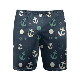 Мужские шорты 3D спортивные с принтом Морская ,  |  | вода | лето | море | океан | отдых | синий | темный | узор | якорь