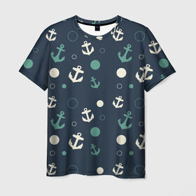 Мужская футболка 3D с принтом Морская , 100% полиэфир | прямой крой, круглый вырез горловины, длина до линии бедер | вода | лето | море | океан | отдых | синий | темный | узор | якорь