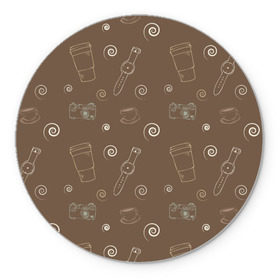 Коврик круглый с принтом Кофе , резина и полиэстер | круглая форма, изображение наносится на всю лицевую часть | coffee | кофе | паттерн