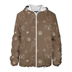 Мужская куртка 3D с принтом Кофе , ткань верха — 100% полиэстер, подклад — флис | прямой крой, подол и капюшон оформлены резинкой с фиксаторами, два кармана без застежек по бокам, один большой потайной карман на груди. Карман на груди застегивается на липучку | Тематика изображения на принте: coffee | кофе | паттерн