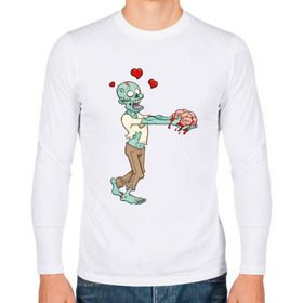 Мужской лонгслив хлопок с принтом Zombie love , 100% хлопок |  | brain | heart | love | zombie | зомби | любовь | мозги | сердце