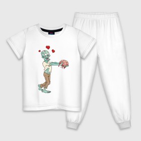 Детская пижама хлопок с принтом Zombie love , 100% хлопок |  брюки и футболка прямого кроя, без карманов, на брюках мягкая резинка на поясе и по низу штанин
 | brain | heart | love | zombie | зомби | любовь | мозги | сердце