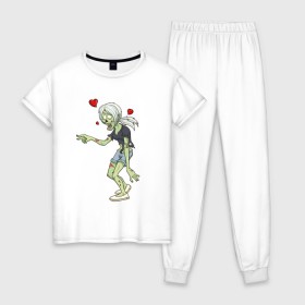 Женская пижама хлопок с принтом Zombie love , 100% хлопок | брюки и футболка прямого кроя, без карманов, на брюках мягкая резинка на поясе и по низу штанин | heart | love | zombie | зомби | любовь | сердце