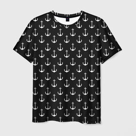 Мужская футболка 3D с принтом Якорьки , 100% полиэфир | прямой крой, круглый вырез горловины, длина до линии бедер | 3d | арт | лето | море | морские | текстура | черно белые | якорь