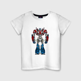 Детская футболка хлопок с принтом Оптимус Прайм , 100% хлопок | круглый вырез горловины, полуприлегающий силуэт, длина до линии бедер | Тематика изображения на принте: autobot | robot | transformers | автобот | кибертрон | оптимус | прайм | робот